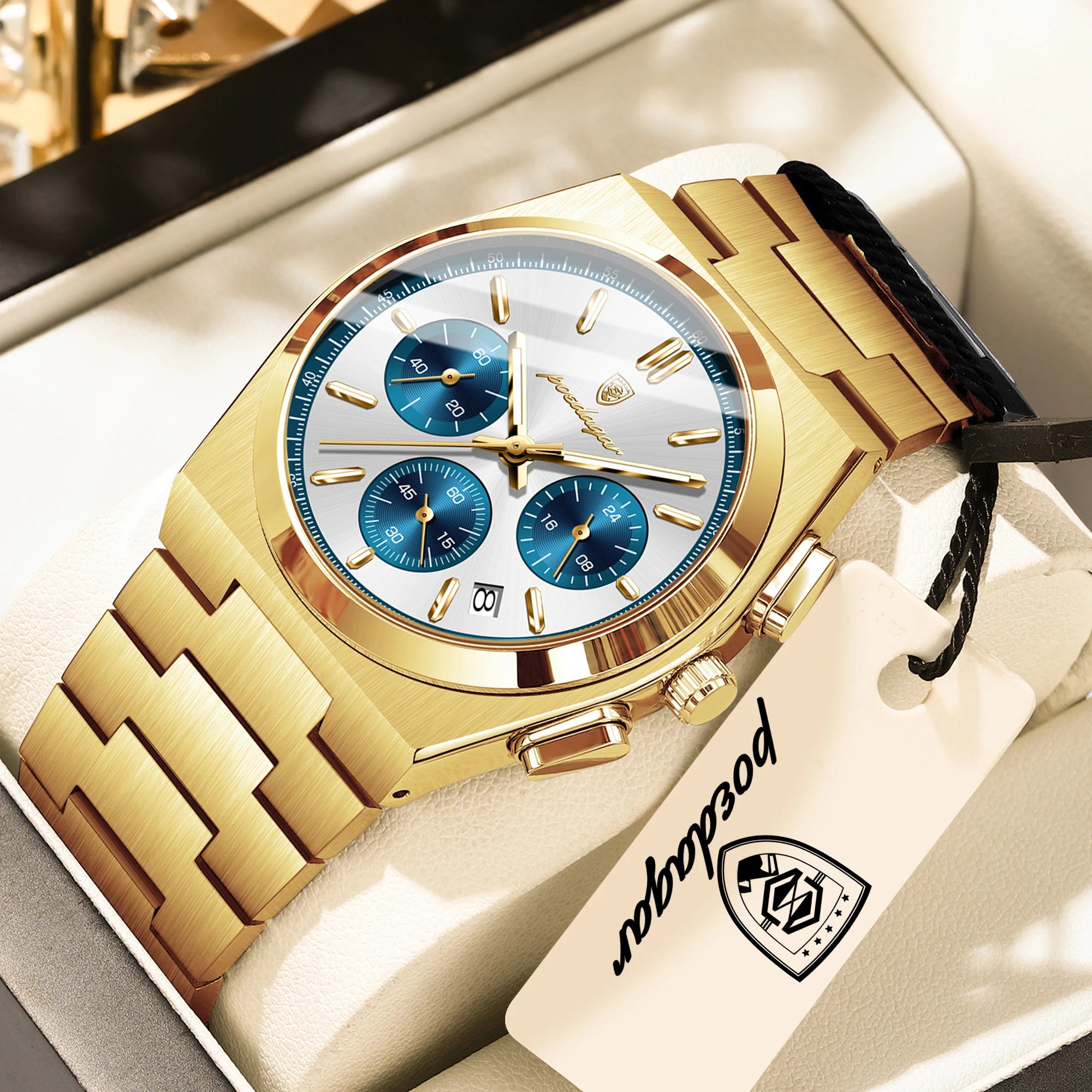 POEDAGAR Top Business Men's Watch Chronograph Date Stainless Steel Classic Man Clock Waterproof Luminous Quartz Watches For Men