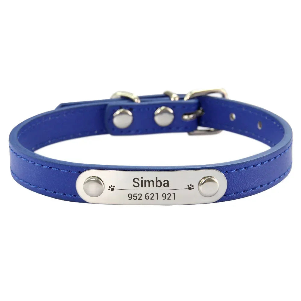 Personalized Dog Collar Name Carved 16 Colors Solid PU Leather Collar For Small Medium Large Dogs Puppy Cat Accessories Red Pink