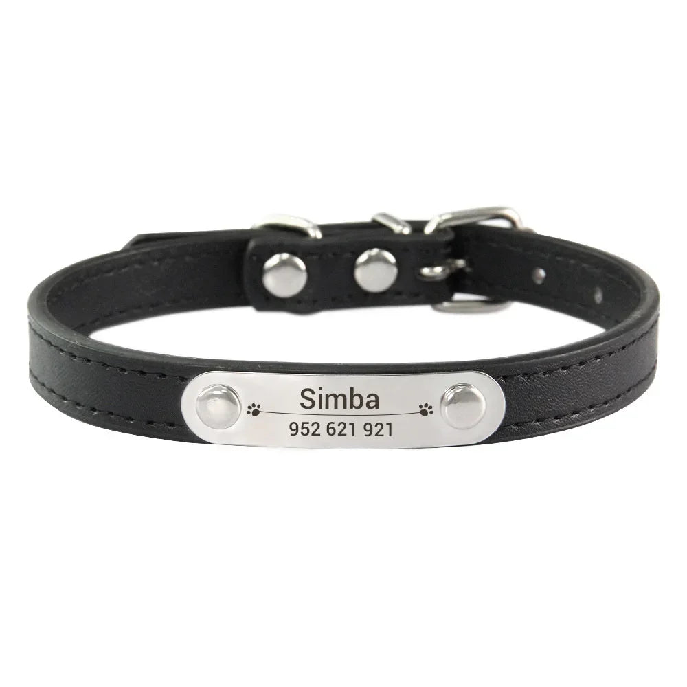 Personalized Dog Collar Name Carved 16 Colors Solid PU Leather Collar For Small Medium Large Dogs Puppy Cat Accessories Red Pink