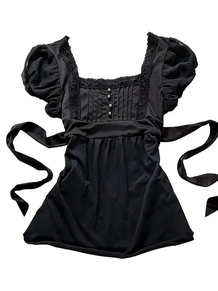 Y2K Gothic style aesthetic tops square neck womens style retro Harajuku fashion casual fairy style sweet and cute emotional girl