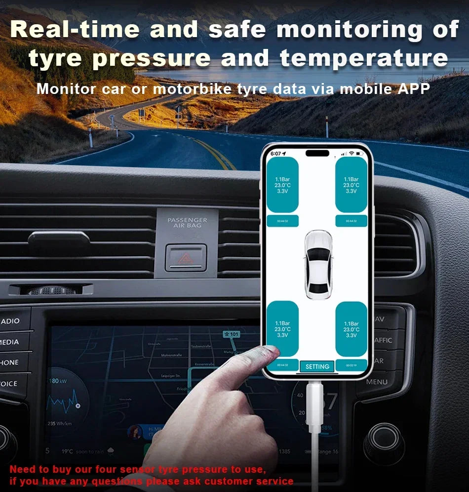 Car TPMS Wireless Bluetooth 5.0 Tire Pressure Monitoring System Mobile Phone Display Tyre Sensors Motorcycle For Android IOS