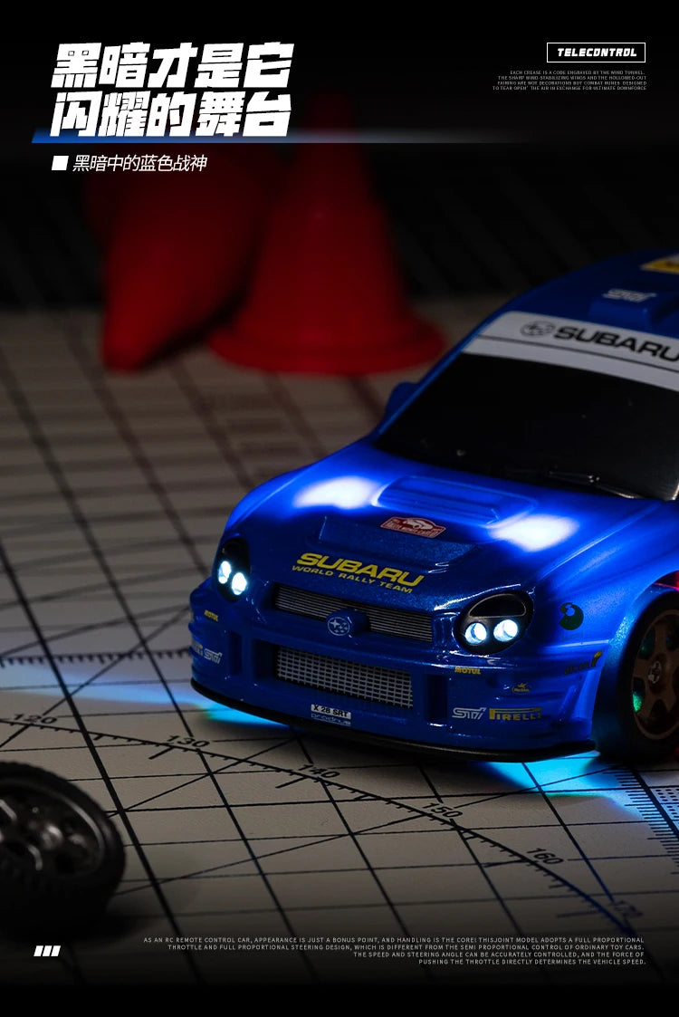 1:43 Mini High Speed Drift 4WD LED Semi proportional Racing Car For Mazda RX7 Subaru Children Remote Control Car Model Toy