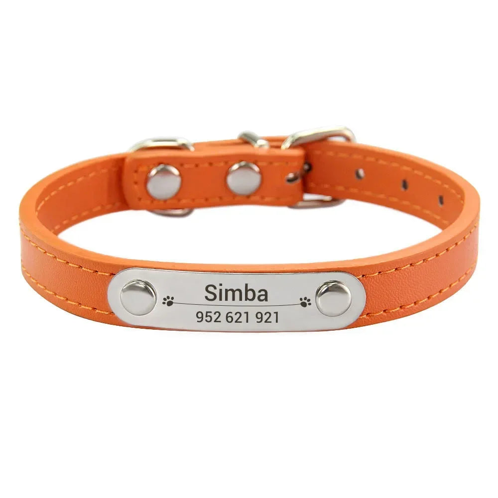 Personalized Dog Collar Name Carved 16 Colors Solid PU Leather Collar For Small Medium Large Dogs Puppy Cat Accessories Red Pink