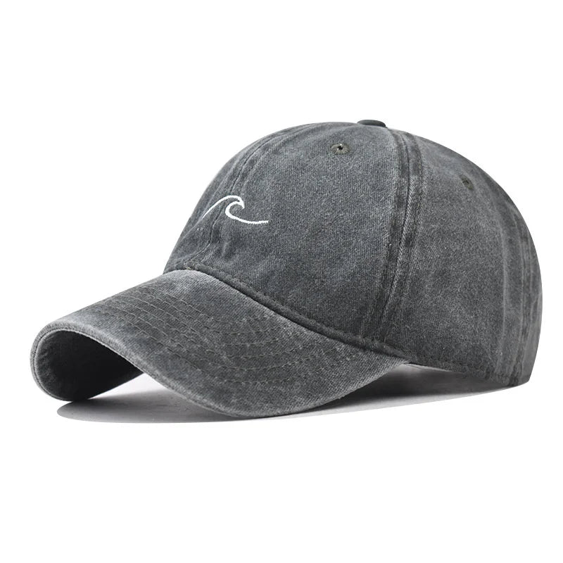 Wave Ripple Embroidery Baseball Cap Solid Color Washed Cotton Dad Hats Simple Vintage Hip Hop Hats For Women Men Snapback Caps