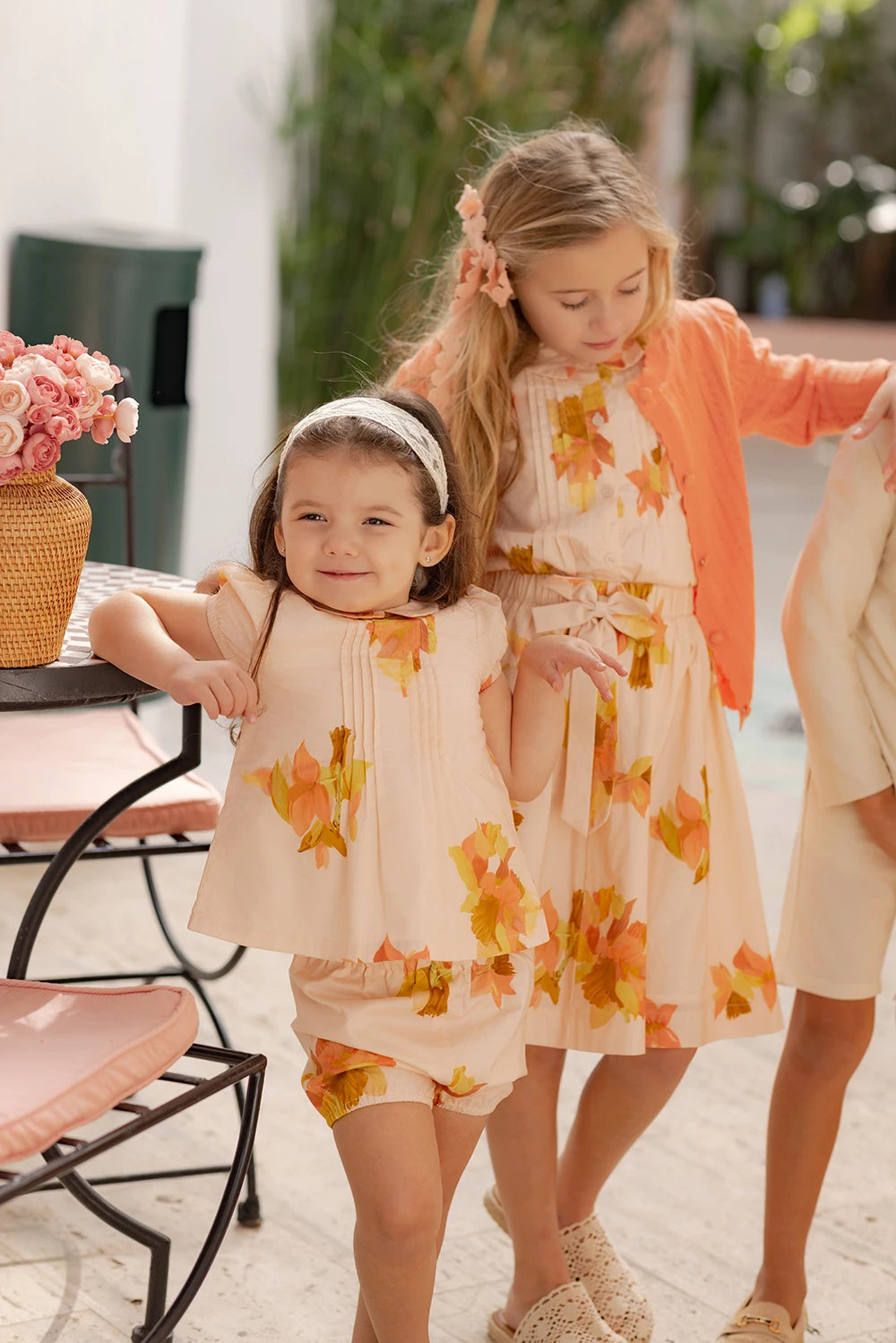 AP Spanish Sunset Collection SS26 Girls Puff Sleeves Dress Embroidery Sweater Boy V-neck Blazer Brothers Sisters Family Matching