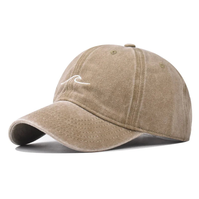Wave Ripple Embroidery Baseball Cap Solid Color Washed Cotton Dad Hats Simple Vintage Hip Hop Hats For Women Men Snapback Caps