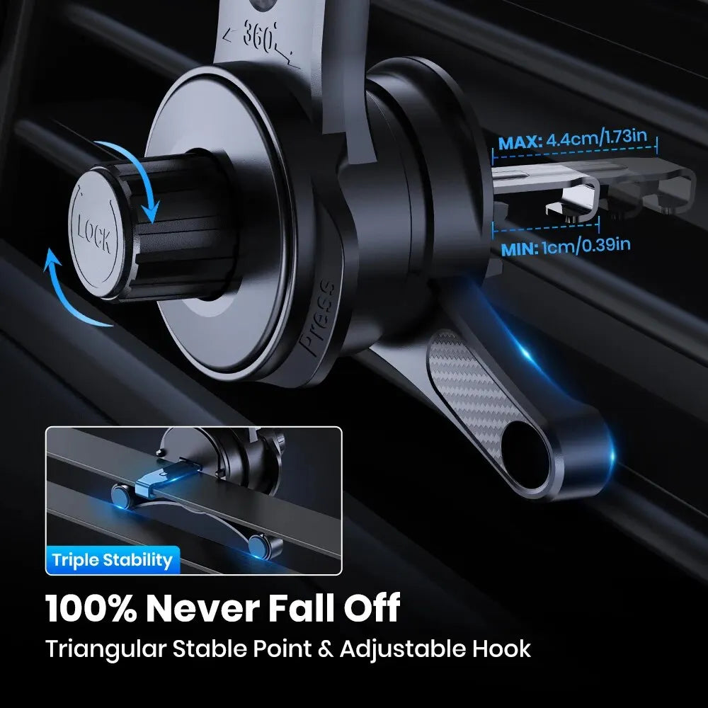 TOPK Car Phone Mount Holder, 3-Point Support 360° Rotating Extended Arm Metal Hook Superior Stability Phone Holder for Car Cars