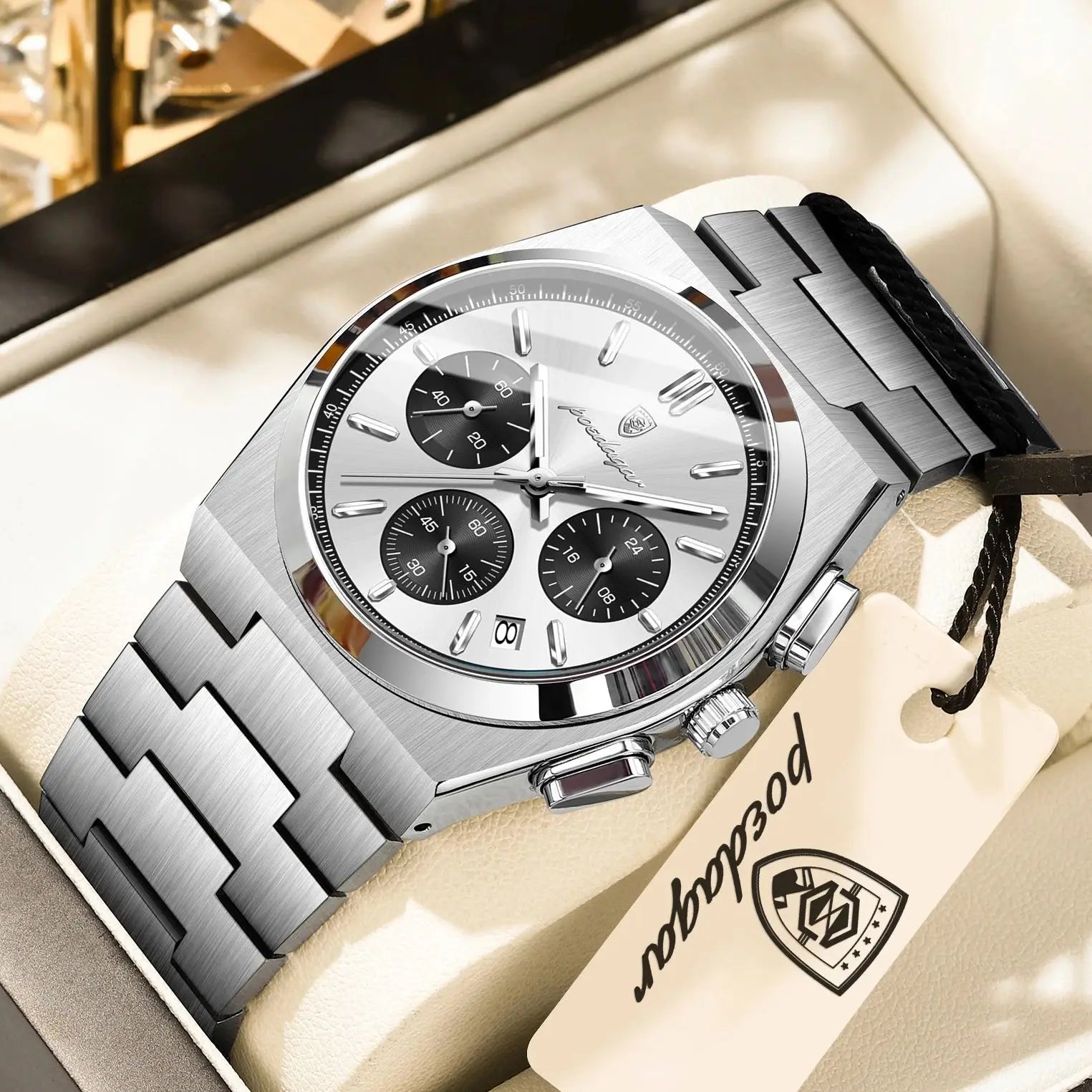 POEDAGAR Top Business Men's Watch Chronograph Date Stainless Steel Classic Man Clock Waterproof Luminous Quartz Watches For Men