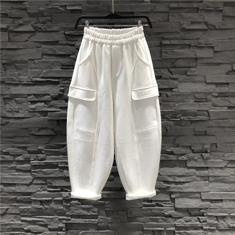 2024 New Spring and Autumn Loose Casual Oversized High Waist Slimming Solid Color Wide Leg Sports Work Harlem Guard Pants