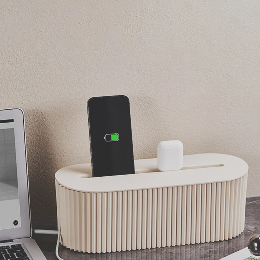 Cable Tidy Box Cable Management Box Large Capacity Desktop Cord Organizer with Lid Cable Organizer Box for Hiding Messy Cables