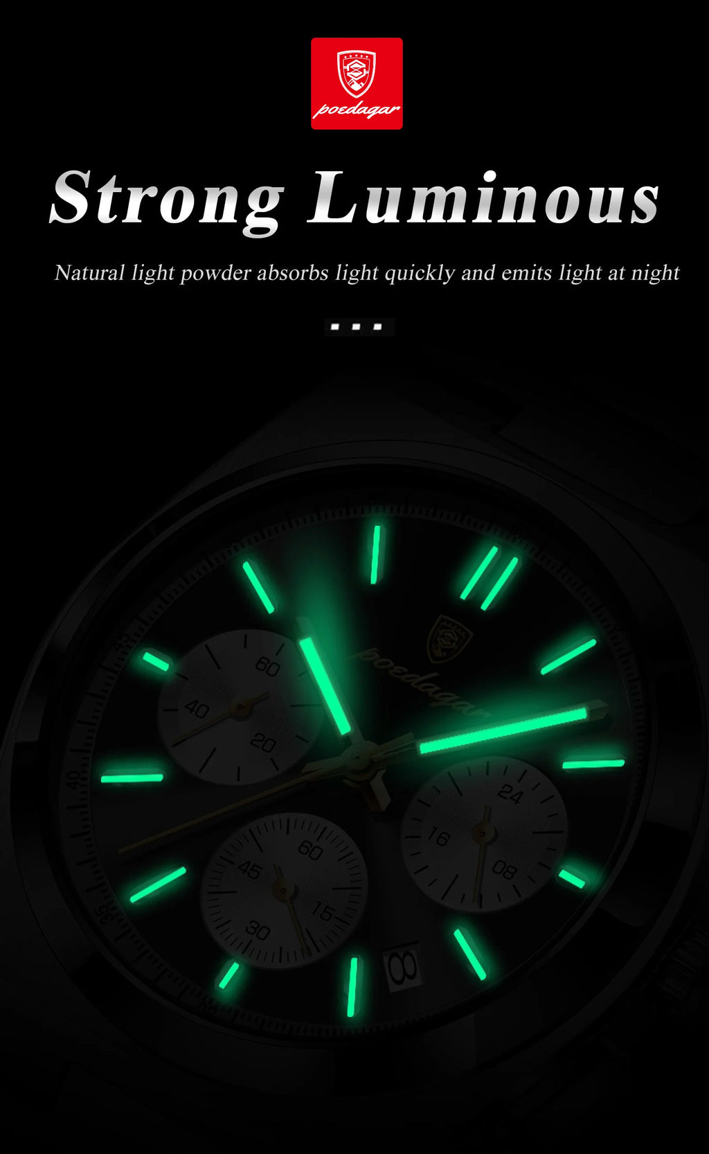 POEDAGAR Top Business Men's Watch Chronograph Date Stainless Steel Classic Man Clock Waterproof Luminous Quartz Watches For Men