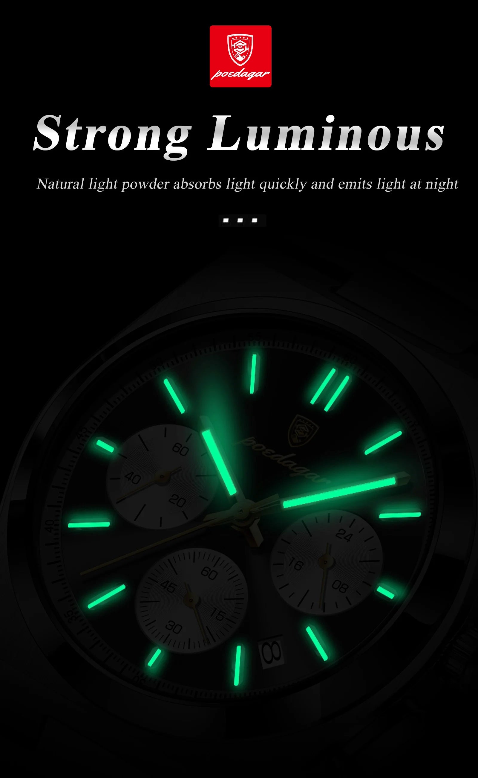 POEDAGAR Top Business Men's Watch Chronograph Date Stainless Steel Classic Man Clock Waterproof Luminous Quartz Watches For Men