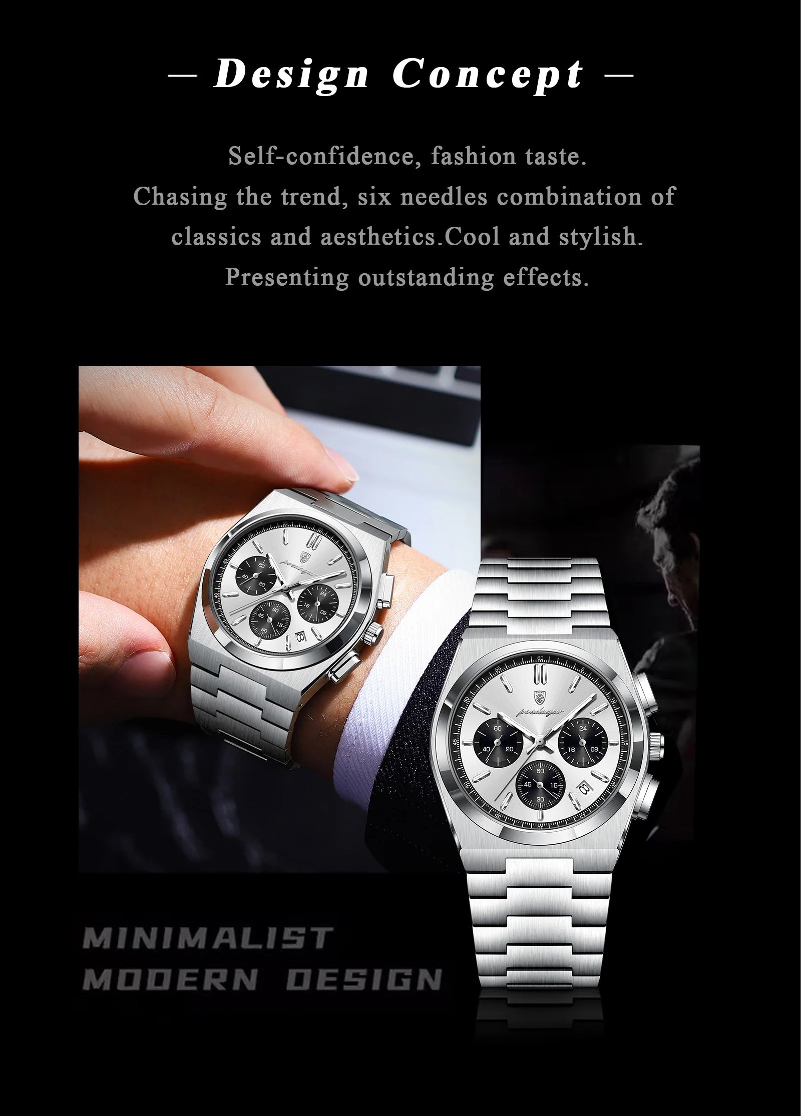 POEDAGAR Top Business Men's Watch Chronograph Date Stainless Steel Classic Man Clock Waterproof Luminous Quartz Watches For Men