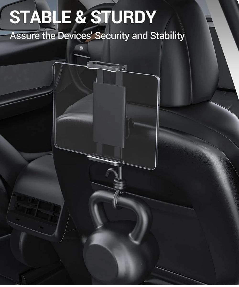 For Tesla Model 3 Y Juniper Back Seat Phone Holder with 2 hooks 360° Rotate Stand Auto Headrest Bracket For Tablet PC iPad Mini