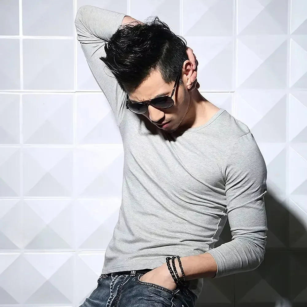 2026 MRMT Men's Long Sleeved T-shirt Round Collar Man T shirt Slim Shirt Solid Color Men T-shirt Tops Tees