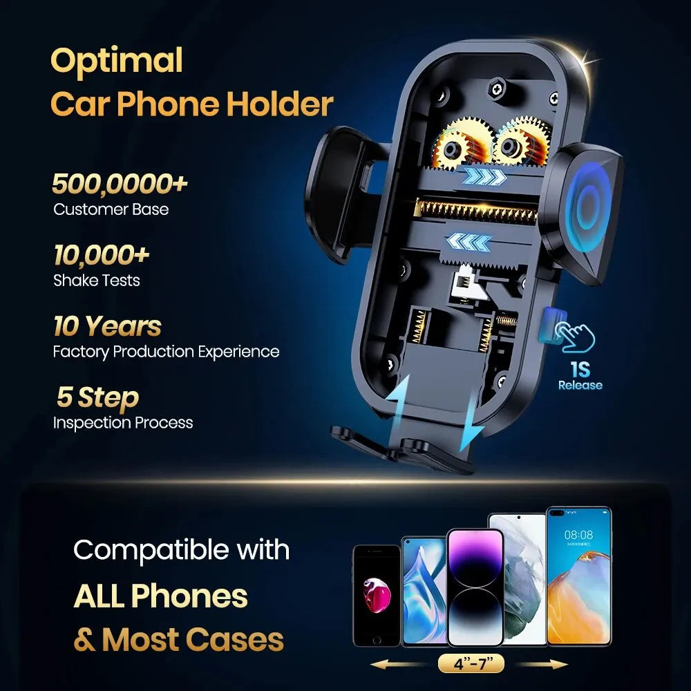TOPK Car Phone Mount Holder, 3-Point Support 360° Rotating Extended Arm Metal Hook Superior Stability Phone Holder for Car Cars