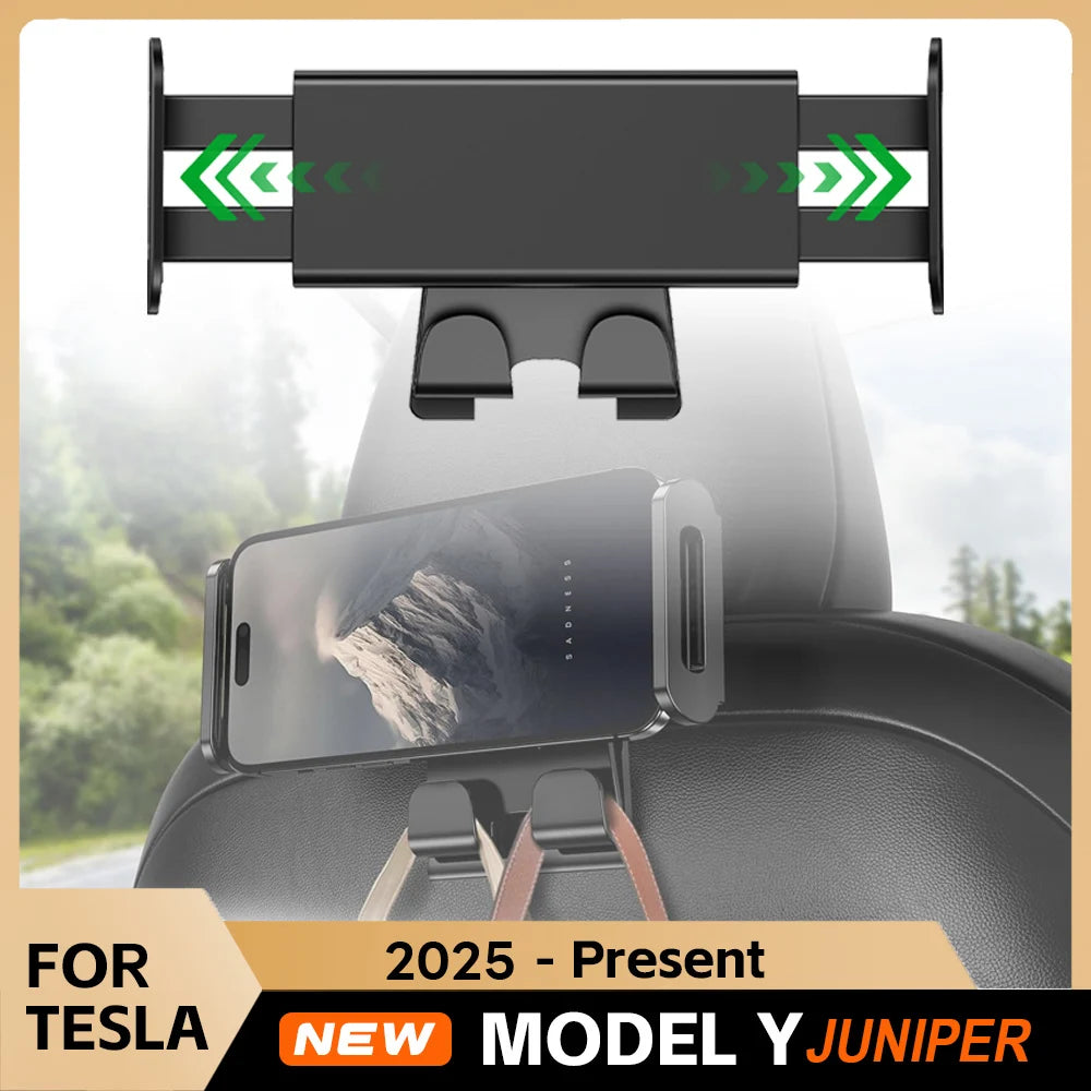 For Tesla Model 3 Y Juniper Back Seat Phone Holder with 2 hooks 360° Rotate Stand Auto Headrest Bracket For Tablet PC iPad Mini