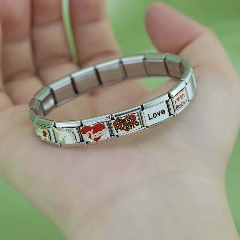 Hapiship 2024 Love Daddy’s Girl Princess DAD Aunt Flower Italian Charms Links Fit 9mm Bracelet Stainless Steel DIY Jewelry DJ026
