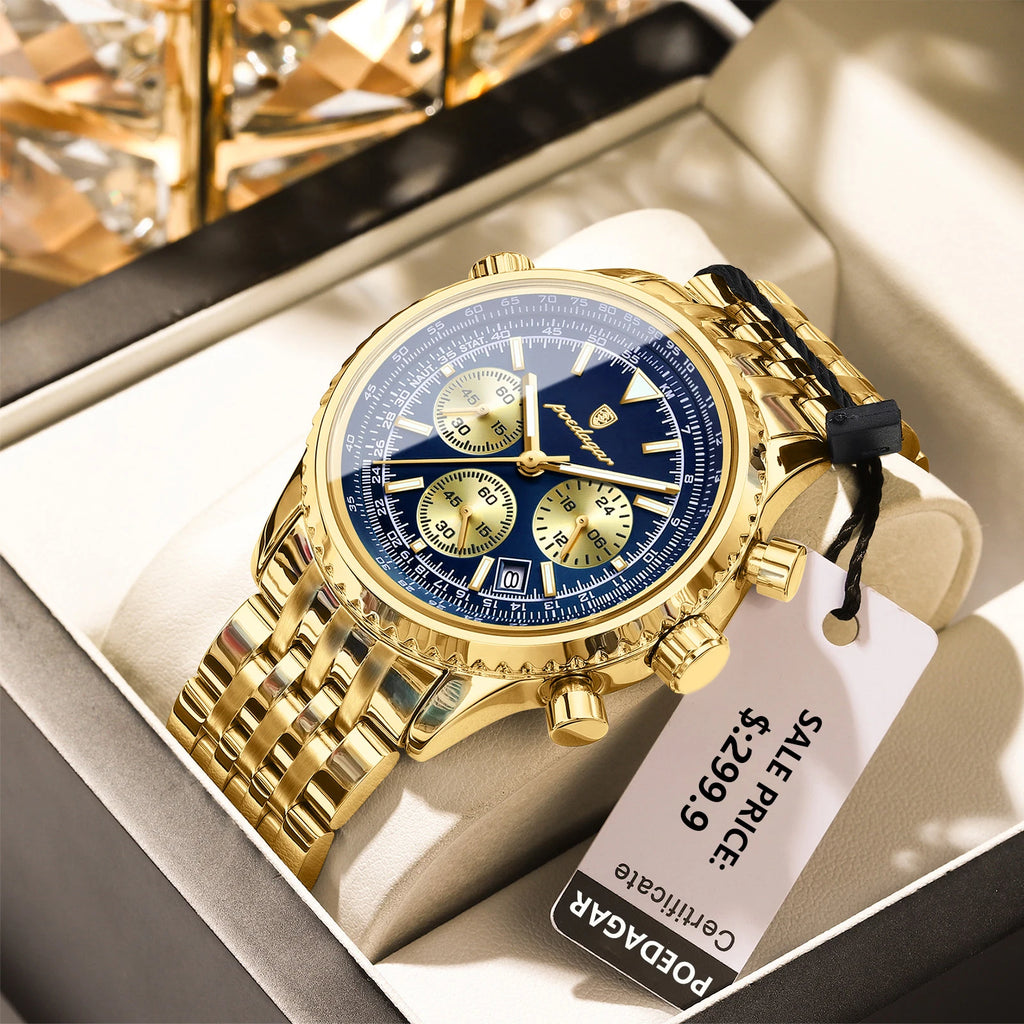 POEDAGAR Luxury Watch for Men Chronograph Date Stainless Steel Man Watch Waterproof Luminous Fashion Sports Men's Quartz Watches