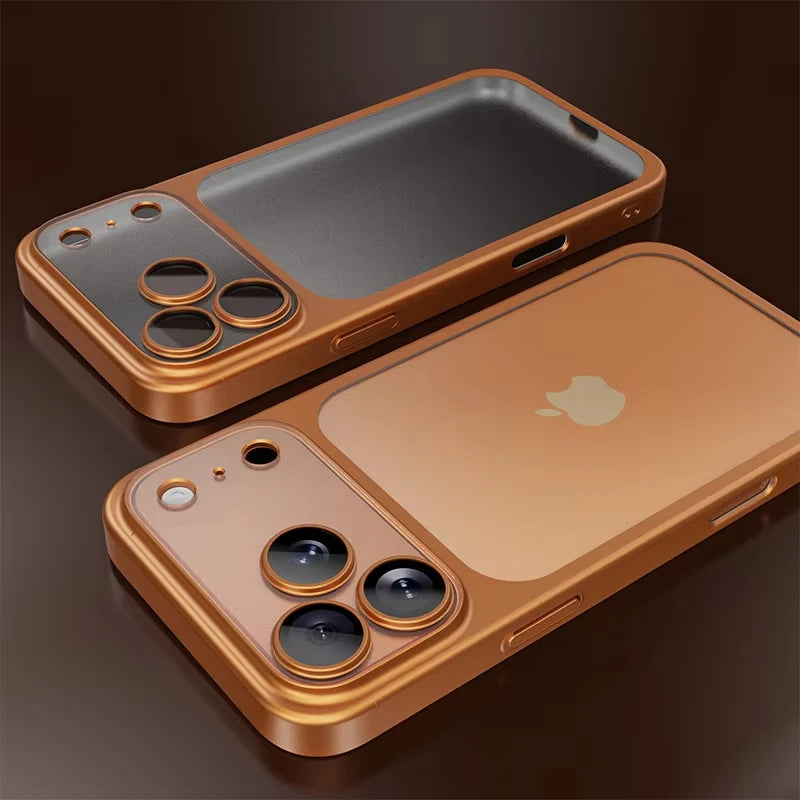Luxury Transparent Matte Phone Case For iPhone 17Pro Air 17 16 15 14 13 12 11 Pro Max Lens Protection Metallic Color Frame Cover