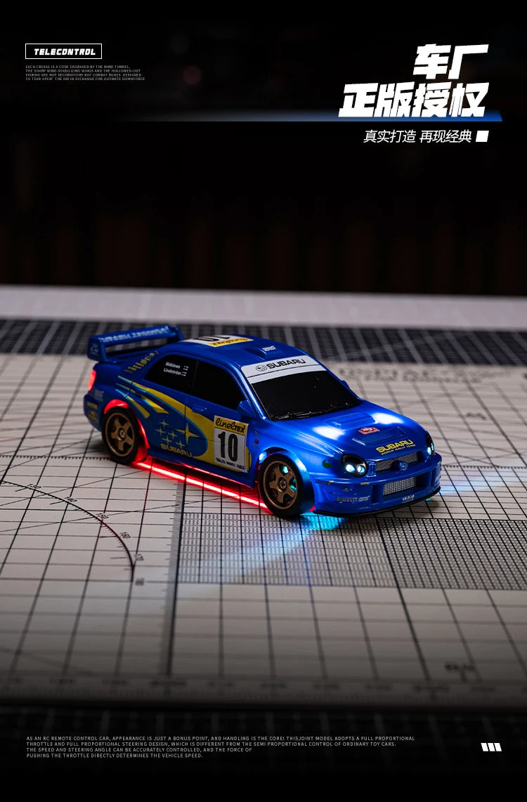 1:43 Mini High Speed Drift 4WD LED Semi proportional Racing Car For Mazda RX7 Subaru Children Remote Control Car Model Toy