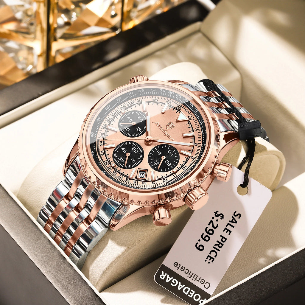 POEDAGAR Luxury Watch for Men Chronograph Date Stainless Steel Man Watch Waterproof Luminous Fashion Sports Men's Quartz Watches