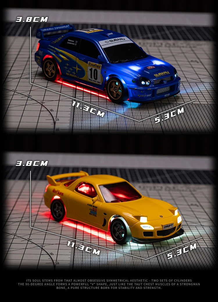 1:43 Mini High Speed Drift 4WD LED Semi proportional Racing Car For Mazda RX7 Subaru Children Remote Control Car Model Toy