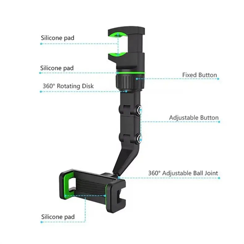 For All Car Rearview Mirror Phone Holder 360° Rotatable and Retractable Car Phone Mount Multifunctional Rear View Mirror Holder