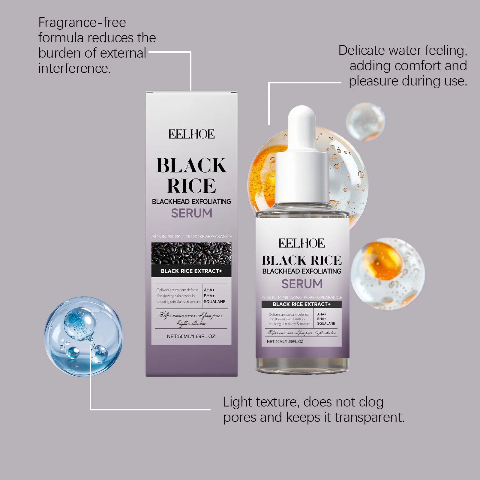 Black & White Rice Exfoliating Serum Set BHA Niacinamide Pore Minimizing & Brightening Blackhead Whitehead Remover Skincare Set