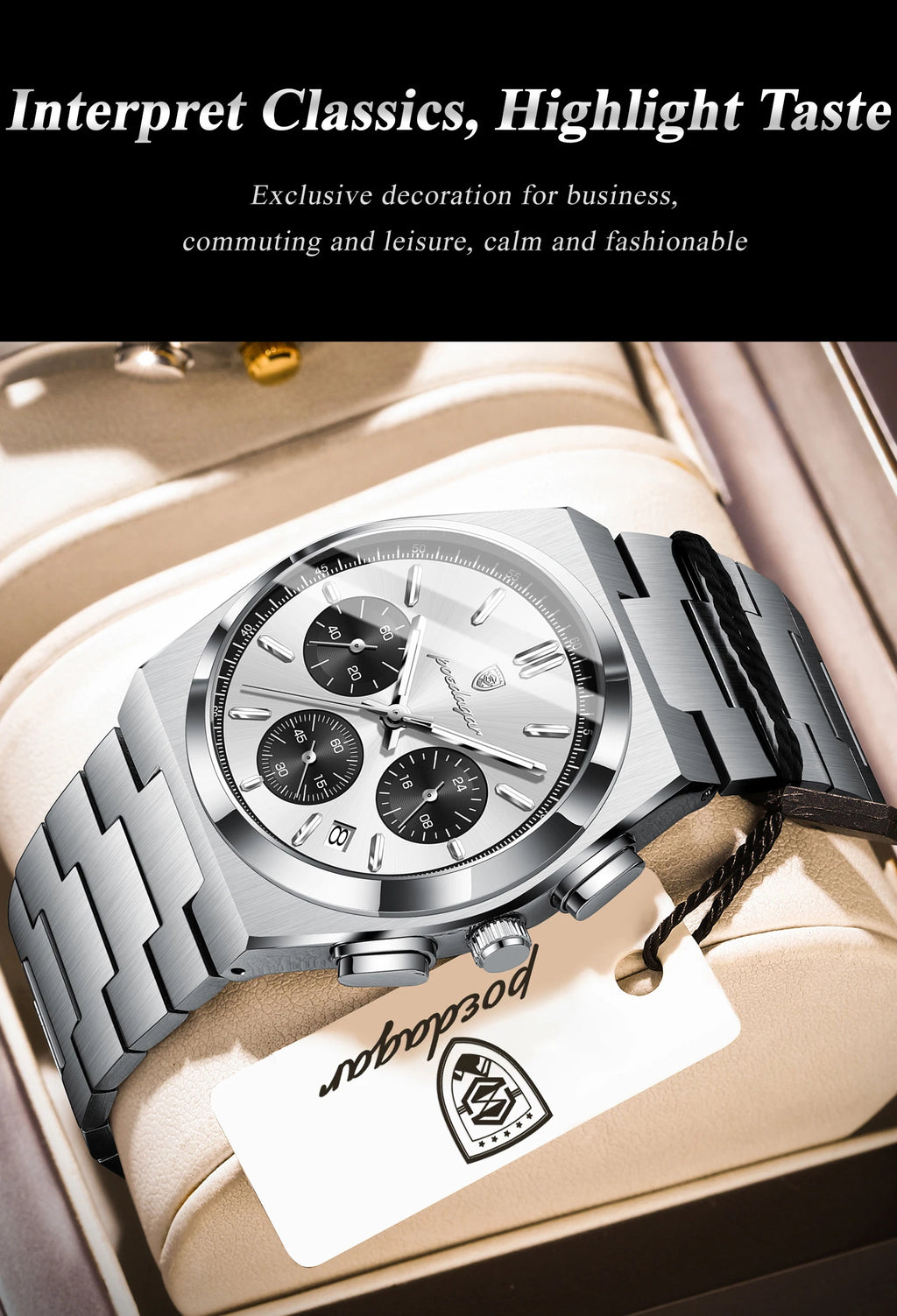 POEDAGAR Top Business Men's Watch Chronograph Date Stainless Steel Classic Man Clock Waterproof Luminous Quartz Watches For Men