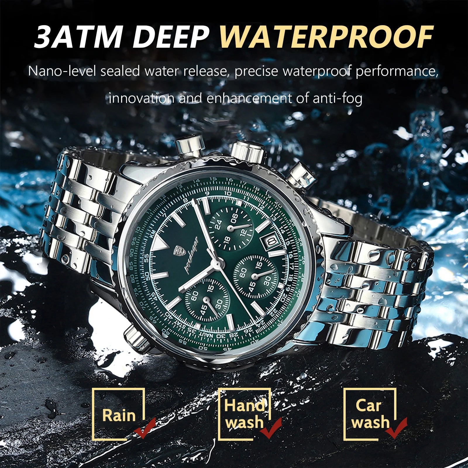 POEDAGAR Luxury Watch for Men Chronograph Date Stainless Steel Man Watch Waterproof Luminous Fashion Sports Men's Quartz Watches