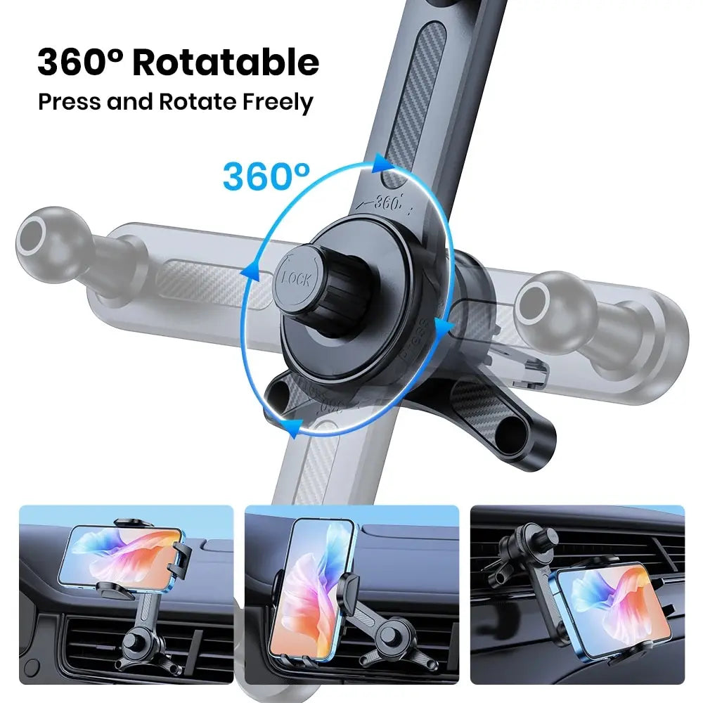 TOPK Car Phone Mount Holder, 3-Point Support 360° Rotating Extended Arm Metal Hook Superior Stability Phone Holder for Car Cars