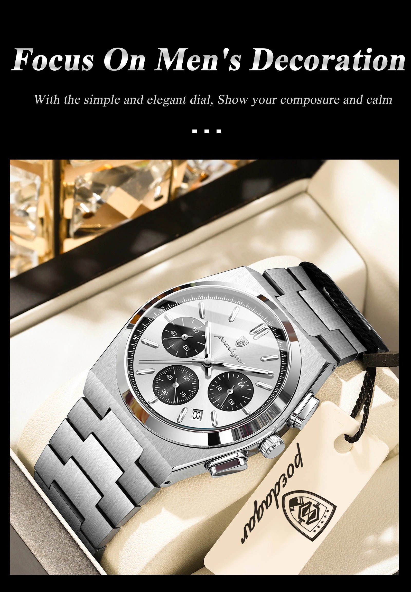 POEDAGAR Top Business Men's Watch Chronograph Date Stainless Steel Classic Man Clock Waterproof Luminous Quartz Watches For Men