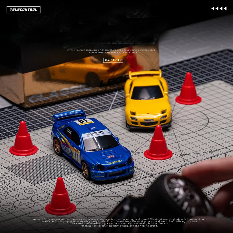 1:43 Mini High Speed Drift 4WD LED Semi proportional Racing Car For Mazda RX7 Subaru Children Remote Control Car Model Toy