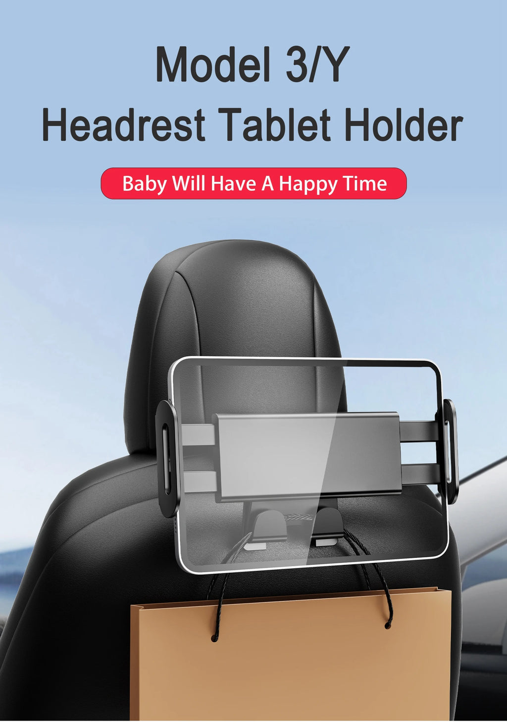 For Tesla Model 3 Y Juniper Back Seat Phone Holder with 2 hooks 360° Rotate Stand Auto Headrest Bracket For Tablet PC iPad Mini