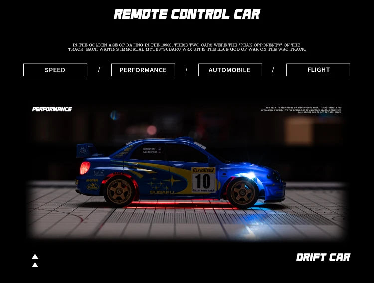 1:43 Mini High Speed Drift 4WD LED Semi proportional Racing Car For Mazda RX7 Subaru Children Remote Control Car Model Toy