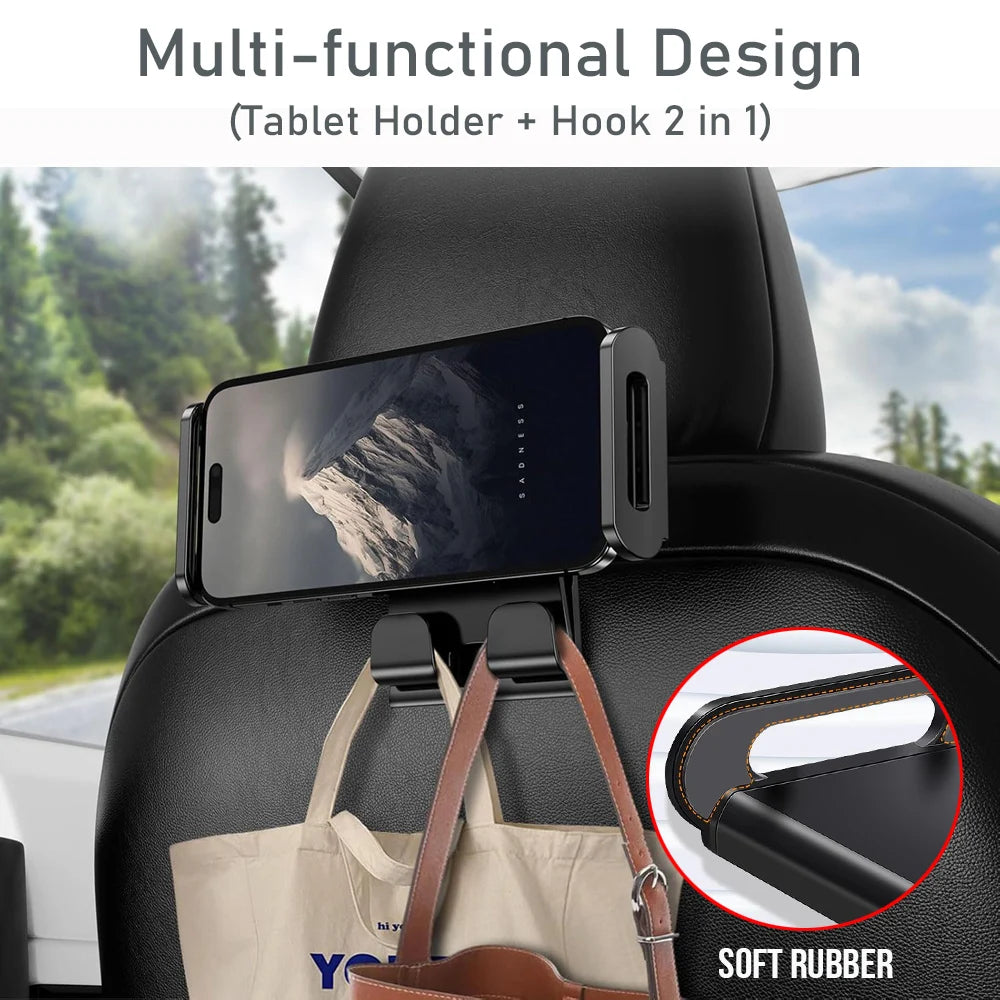 For Tesla Model 3 Y Juniper Back Seat Phone Holder with 2 hooks 360° Rotate Stand Auto Headrest Bracket For Tablet PC iPad Mini