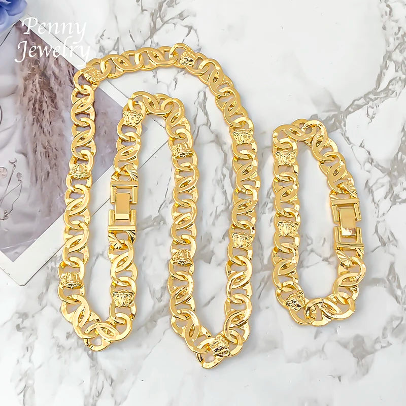 61cm Man Long Trendy Necklace Hip Hop Dubai 18K Gold Plated 925 sterling silver Jewelry Set Bracelet Man Fashion Jewellery Best Father's Day Gifts