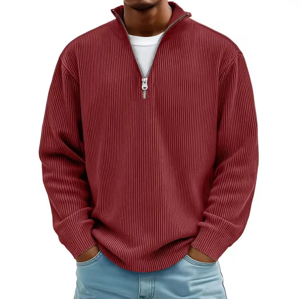 New Corduroy Sweatshirts for Men Autumn Solid Long Sleeve Clothing Men's Casual Loose Zipper Polo Collar Tees Tops Man Outwear