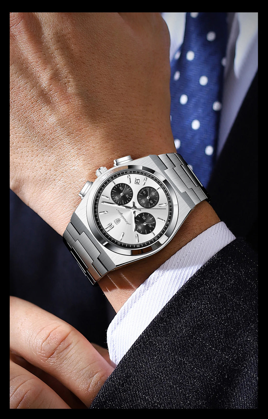 POEDAGAR Top Business Men's Watch Chronograph Date Stainless Steel Classic Man Clock Waterproof Luminous Quartz Watches For Men