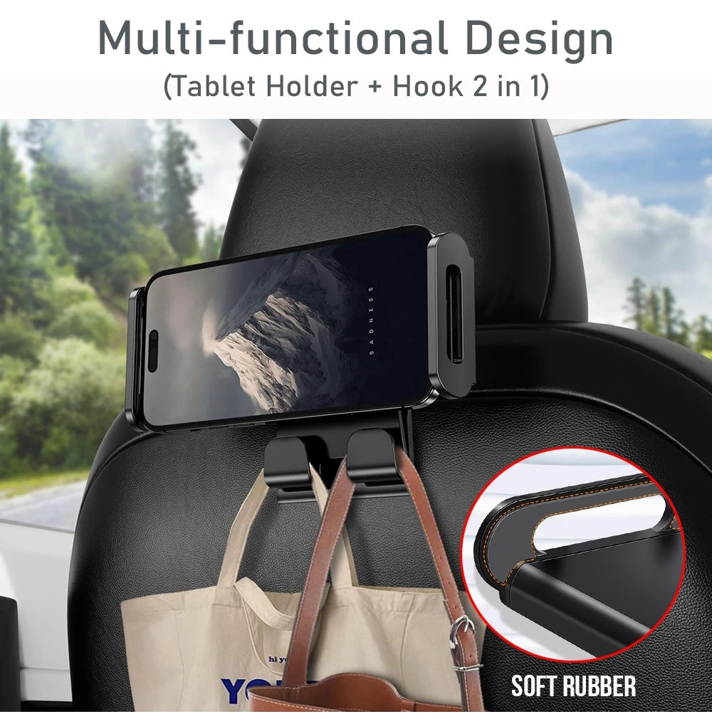 For Tesla Model 3 Y Juniper Back Seat Phone Holder with 2 hooks 360° Rotate Stand Auto Headrest Bracket For Tablet PC iPad Mini