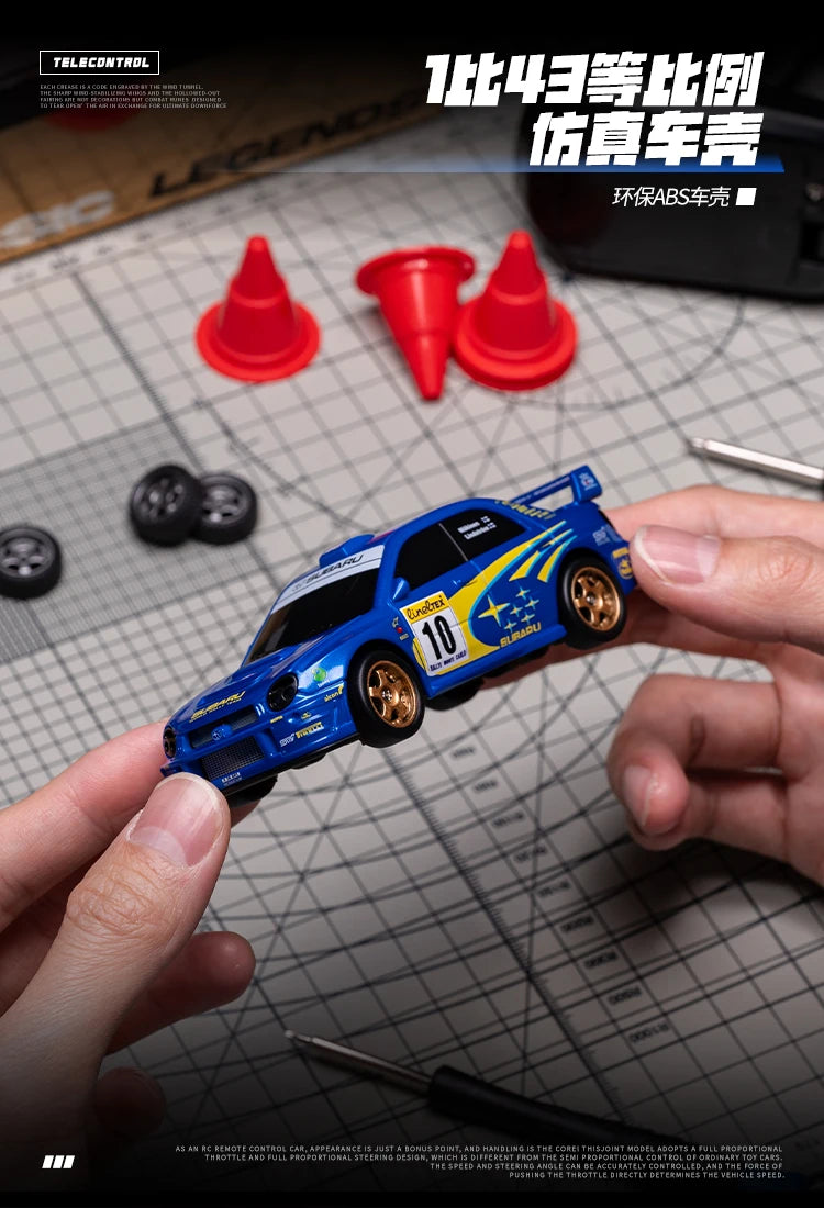 1:43 Mini High Speed Drift 4WD LED Semi proportional Racing Car For Mazda RX7 Subaru Children Remote Control Car Model Toy