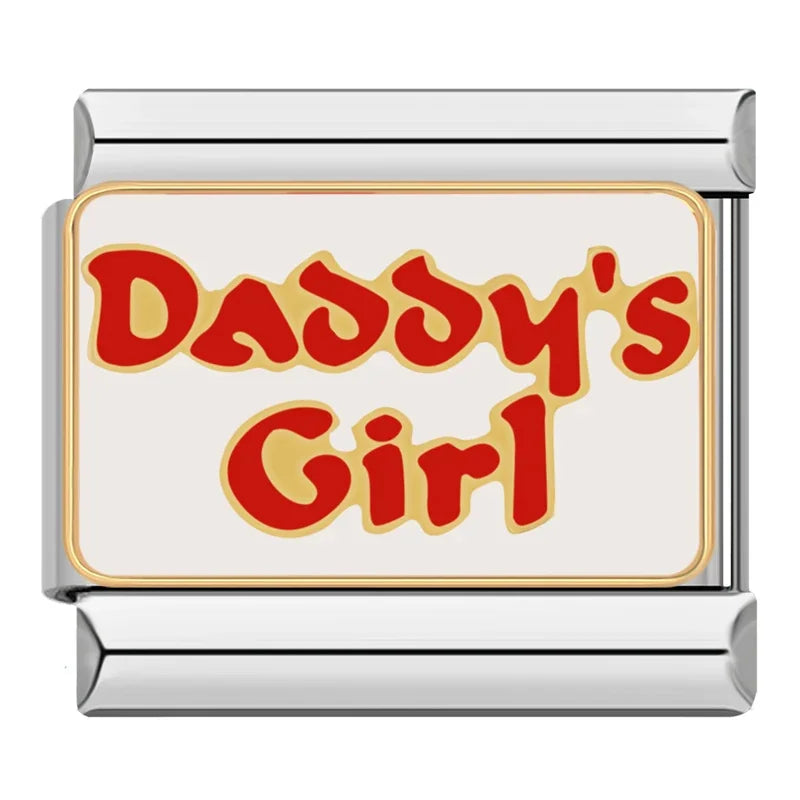Hapiship 2024 Love Daddy’s Girl Princess DAD Aunt Flower Italian Charms Links Fit 9mm Bracelet Stainless Steel DIY Jewelry DJ026