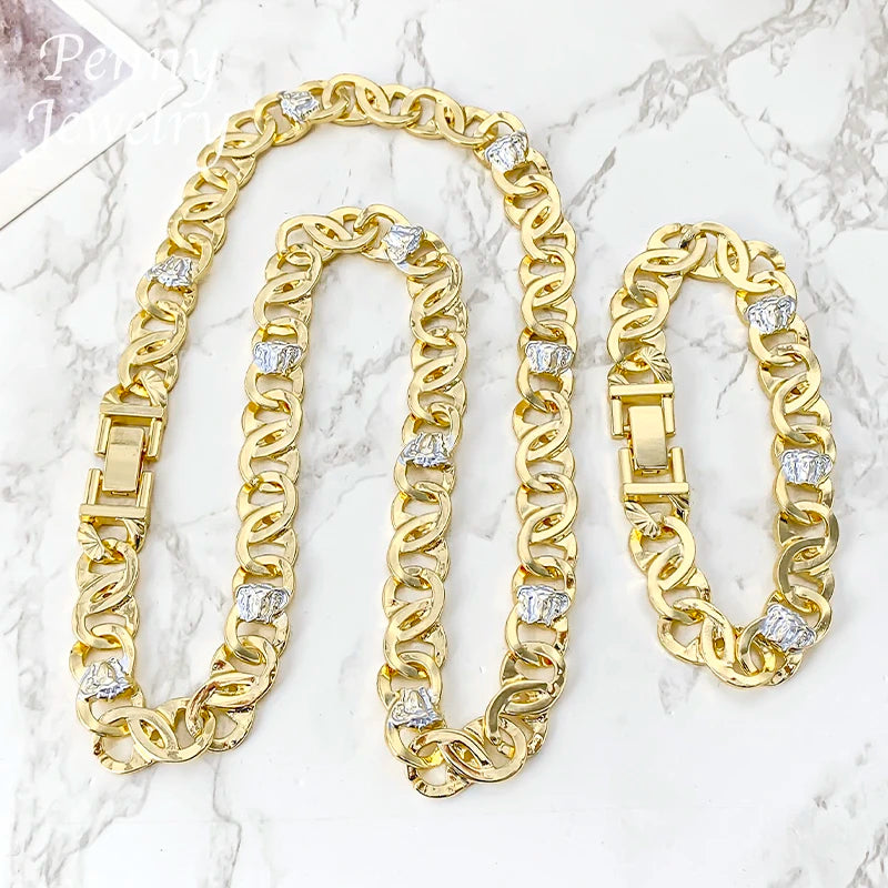 61cm Man Long Trendy Necklace Hip Hop Dubai 18K Gold Plated 925 sterling silver Jewelry Set Bracelet Man Fashion Jewellery Best Father's Day Gifts