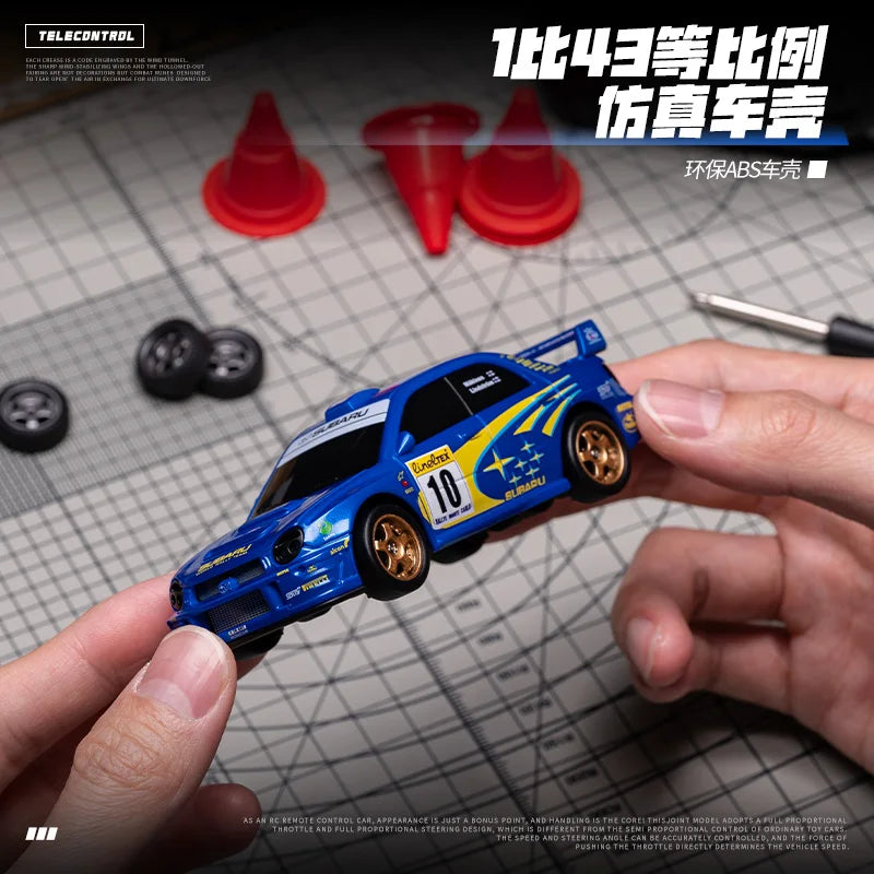 1:43 Mini High Speed Drift 4WD LED Semi proportional Racing Car For Mazda RX7 Subaru Children Remote Control Car Model Toy