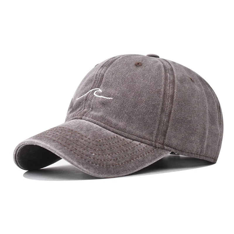 Wave Ripple Embroidery Baseball Cap Solid Color Washed Cotton Dad Hats Simple Vintage Hip Hop Hats For Women Men Snapback Caps