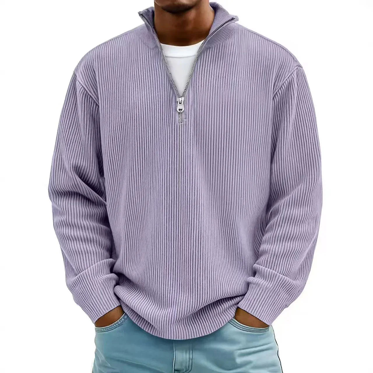 New Corduroy Sweatshirts for Men Autumn Solid Long Sleeve Clothing Men's Casual Loose Zipper Polo Collar Tees Tops Man Outwear