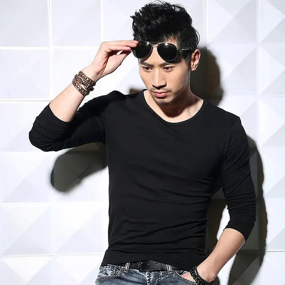 2026 MRMT Men's Long Sleeved T-shirt Round Collar Man T shirt Slim Shirt Solid Color Men T-shirt Tops Tees