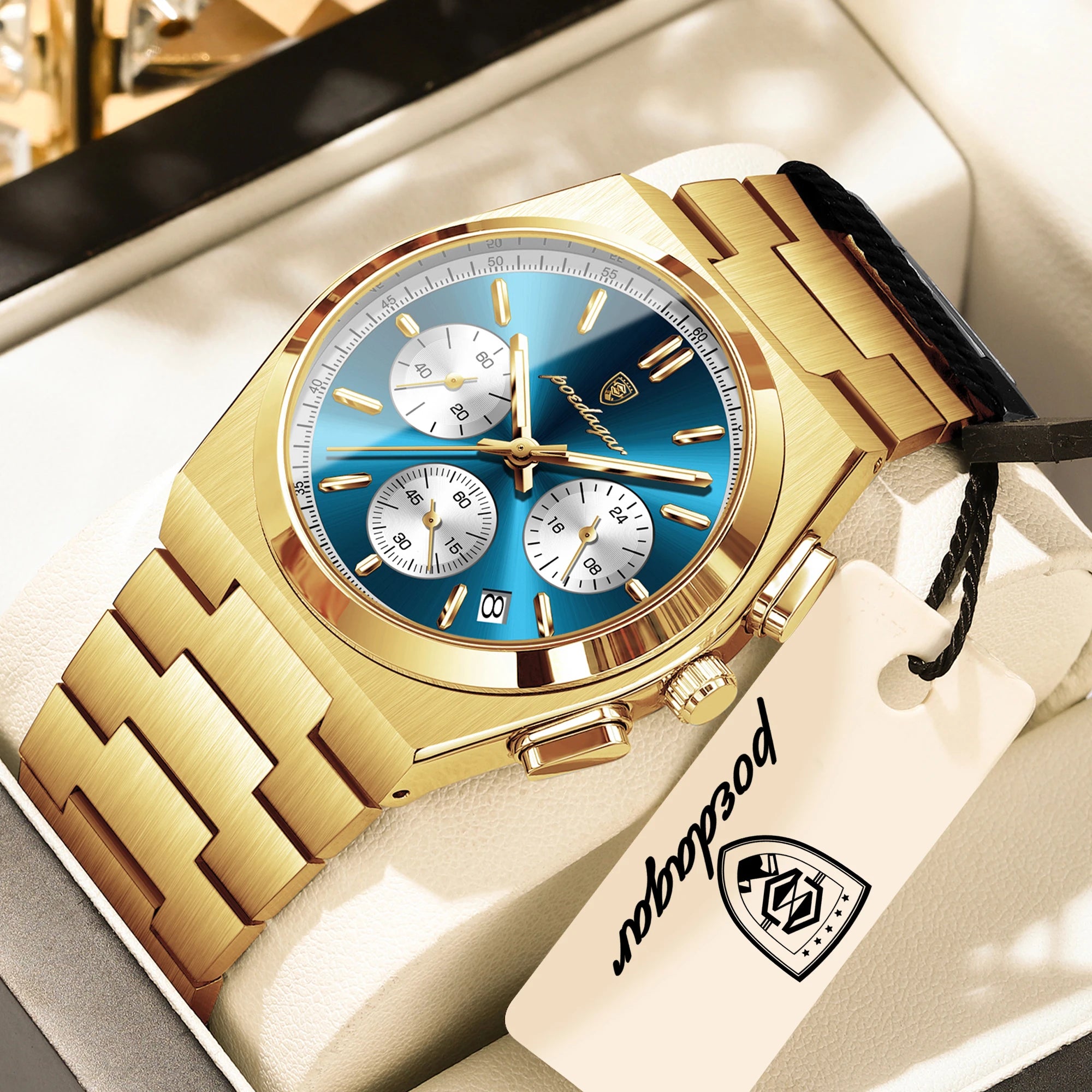 POEDAGAR Top Business Men's Watch Chronograph Date Stainless Steel Classic Man Clock Waterproof Luminous Quartz Watches For Men