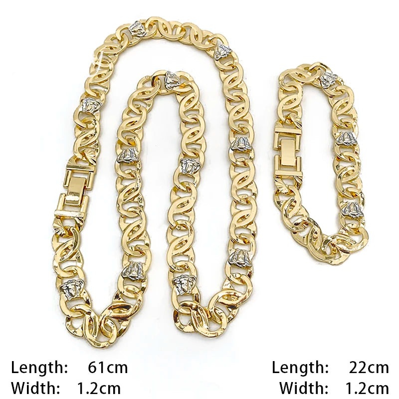 61cm Man Long Trendy Necklace Hip Hop Dubai 18K Gold Plated 925 sterling silver Jewelry Set Bracelet Man Fashion Jewellery Best Father's Day Gifts